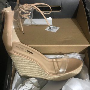 F.N. Clear nude open toe wedge shoe